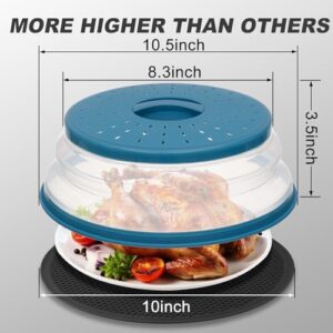 2 in 1,WENWELL Microwave Splatter Cover for Food & Mat, Vented Collapsible Kitchen dish bowl Plate lid Can be Hung, Easy to Shake Hands,Drainer Basket,BPA-Free Silicone & Plastic