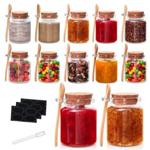 yeboda 10oz small glass storage jars with cork lids and spoons yogurt containers for pantry,bathroom,spices,honey,mousse,candy,candle making,diy and art,dishwaresafe 12 pack