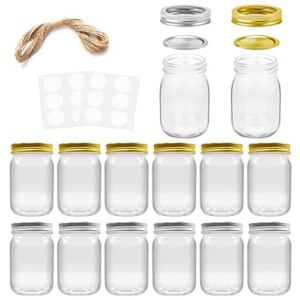 mason jars 16 oz with lids, spanla pint canning jars with regular lids and bands,16 oz glass jars ideal for jam, honey, wedding favors, shower favors, baby foods, 12 pack, 12 whiteboard labels