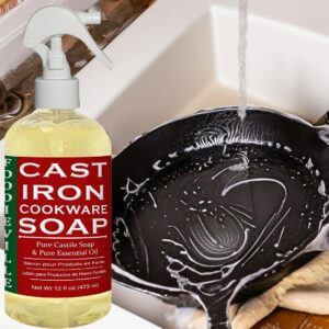 Cast Iron Oil Non-stick Conditioner for Seasoning Skillets,Griddles, BBQ Grill, Flat Top Grills, Dutch Ovens with Oils of Flax, Sesame, and MCT, 12 fl. oz. Foodieville by Creation Farm