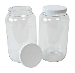 csbd 1-gallon clear plastic jars with ribbed liner screw on lids, bpa free, pet plastic, made in usa, bulk storage containers 2-pack (1-gallon)