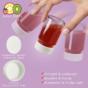 Syntic 8 Pack 2.5 Oz Wide Mouth Juice Shot Bottles with 8 Sealed Press Screw Caps & 4 Airtight Lids! Small Glass Ginger Shot Bottles for Oil, Ginger, Travel Bottle, Reusable and Dishwasher Safe