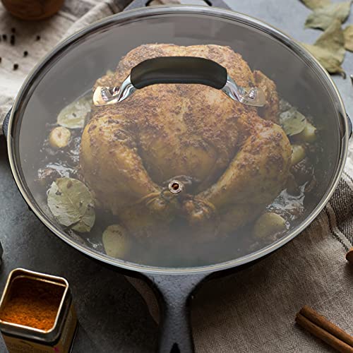 WishDirect 12 Inch Tempered Glass Pot Lid Compatible with 12” Lodge Cast Iron Skillets and 7 Quart Dutch Ovens - Designed with Steam Vent Hole and Heat Resistant Handle