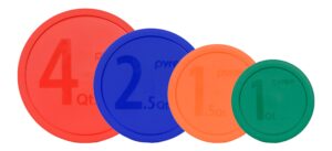 pyrex (1) 322-pc green, (1) 323-pc orange, (1) 325-pc blue, and (1) 326-pc red mixing bowl lids (for pyrex mixing bowls only) - made in the usa