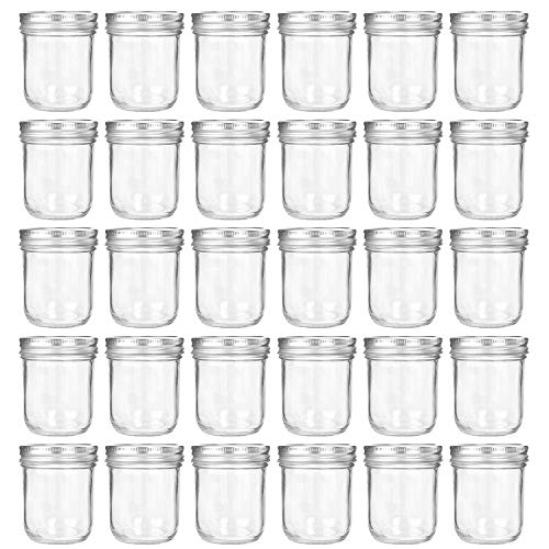 Accguan 6oz / 180ml Mason Jars Glass Jelly Jars, Canning Jars With Regular Lids, Ideal for Honey,Jam,Wedding Favors,Shower Favors, 30 Pack