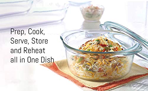 Moss & Stone Basics 6-Piece Glass Casserole With Covered, Borosilicate Glass Durable Bakeware Set, Glass Bowls Bakeware Dish Oven Safe & Microwave Safe, 3 Round Casserole Dish With Lid