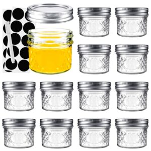 asika mini glass jars,canning jars 4 oz with lids, small glass jars ideal for food storage, jam, spice,candle,honey,wedding favors(12 pack)