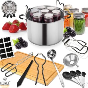 Canning Supplies Starter Kit, Stainless Steel Canning Set Tools: Rack, Ladle, Measuring Spoons, Funnel, Tongs, Jar Lifter, Lid Lifter & Accessories for Canner/Pot, Beginner, Home Canning Kit - Black