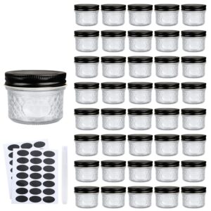 qappda 4 oz glass jars with lids（black）,small clear canning jars for caviar,herb,jelly,jams,mini wide mouth mason jars spice jars for kitchen storage preserving food and party favors 40 pack ……