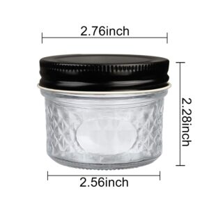 QAPPDA 4 oz Glass Jars With Lids（Black）,Small Clear Canning Jars For Caviar,Herb,Jelly,Jams,Mini Wide Mouth Mason Jars Spice Jars For Kitchen Storage Preserving Food And Party Favors 40 Pack ……