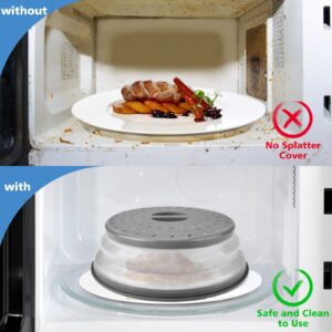 2 Pack Collapsible Microwave Cover Splatter Proof Food Plate, 10.5 inch Round With Grip Handle, Kitchen Gadgets Dishwasher Safe and BPA Free
