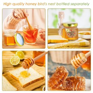 XING-RUIYANG Mini Honey Jars- with Wooden Dipper， 1.5 oz Hexagon Glass Mason Jars with Golden Lids, Gold Bee Pendants, Decorative Jute for Wedding, small hang tags-Baby Shower, Party Favors (24)