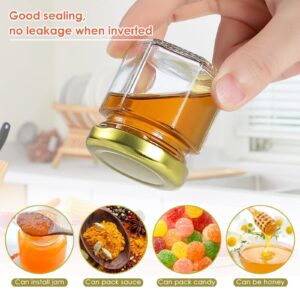 XING-RUIYANG Mini Honey Jars- with Wooden Dipper， 1.5 oz Hexagon Glass Mason Jars with Golden Lids, Gold Bee Pendants, Decorative Jute for Wedding, small hang tags-Baby Shower, Party Favors (24)