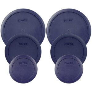 pyrex (2) 7402-pc 6/7-cup, (2) 7201-pc 4-cup, & (2) 7200-pc 2-cup blue plastic lid covers, made in usa