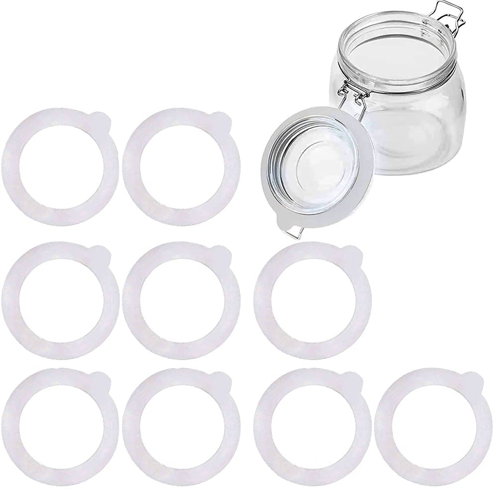 Silicone Replacement Gasket, Airtight Rubber Seals Rings for Mason Jar Lids, Leak-Proof Canning Silicone Fitting Seals for Glass Clip Top Jars (White, 10pcs)