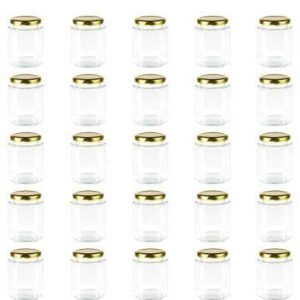 Encheng 6 oz Clear Hexagon Jars,Small Glass Jars With Lids(Golden),Mason Jars For Herbs,Foods,Jams,Liquid,Canning Jars Spice Jars For Storage 25 Pack …