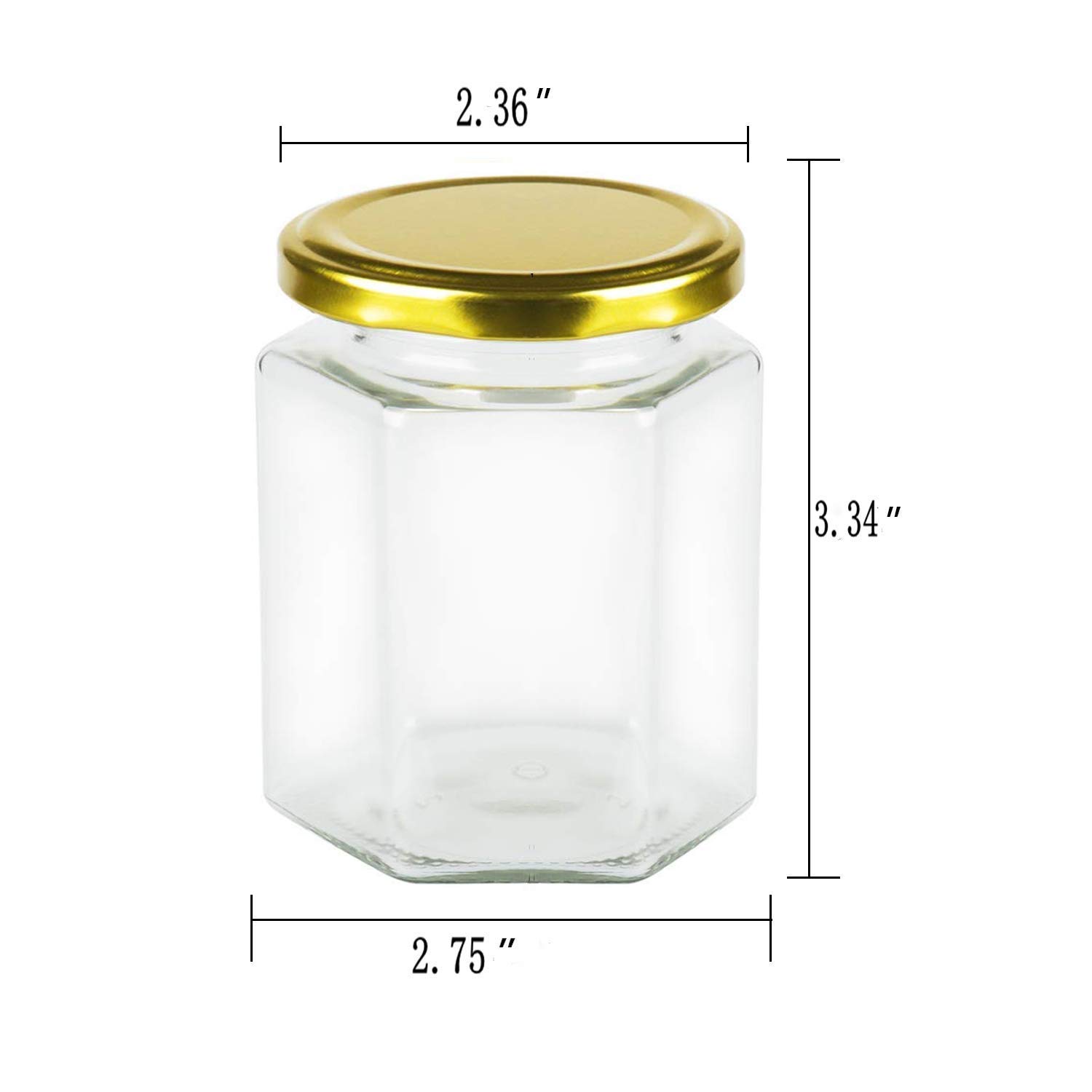 Encheng 6 oz Clear Hexagon Jars,Small Glass Jars With Lids(Golden),Mason Jars For Herbs,Foods,Jams,Liquid,Canning Jars Spice Jars For Storage 25 Pack …