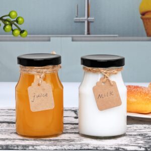 QAPPDA 6oz Glass Bottles Set of 36,Clear Glass Milk Bottle with Lid,Reusable 200ml Juice Bottle Beverage Containers Bulk for Kombucha,Honey,Pudding