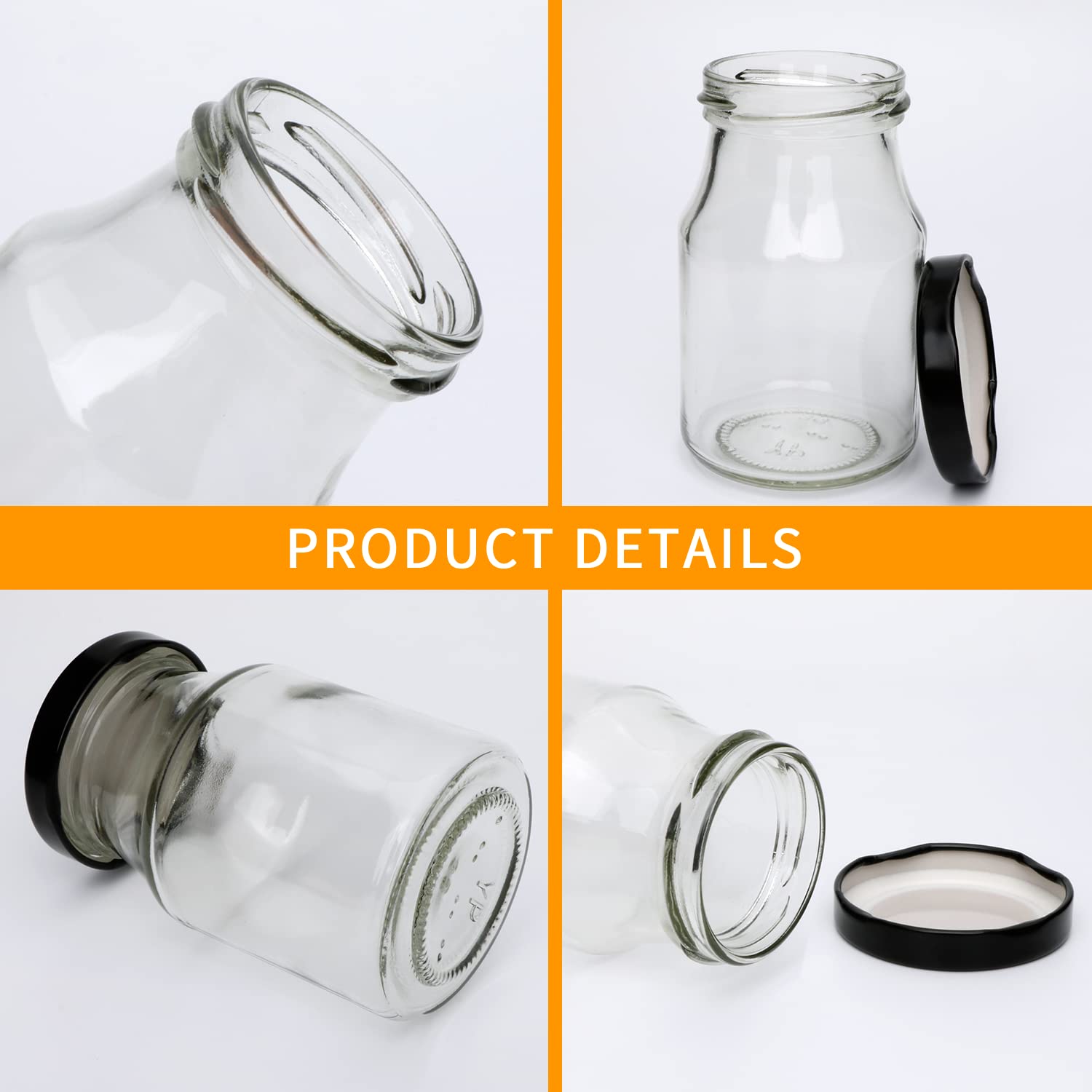 QAPPDA 6oz Glass Bottles Set of 36,Clear Glass Milk Bottle with Lid,Reusable 200ml Juice Bottle Beverage Containers Bulk for Kombucha,Honey,Pudding