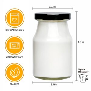 QAPPDA 6oz Glass Bottles Set of 36,Clear Glass Milk Bottle with Lid,Reusable 200ml Juice Bottle Beverage Containers Bulk for Kombucha,Honey,Pudding