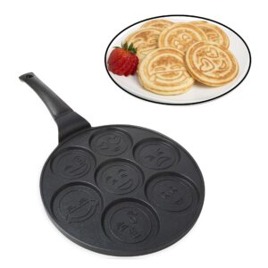 good cooking emoji smiley face pancake pan with 7 fun mini faces - non-stick skillet griddle - pan cakes are perfect for kids breakfast, brunch, parties, birthdays