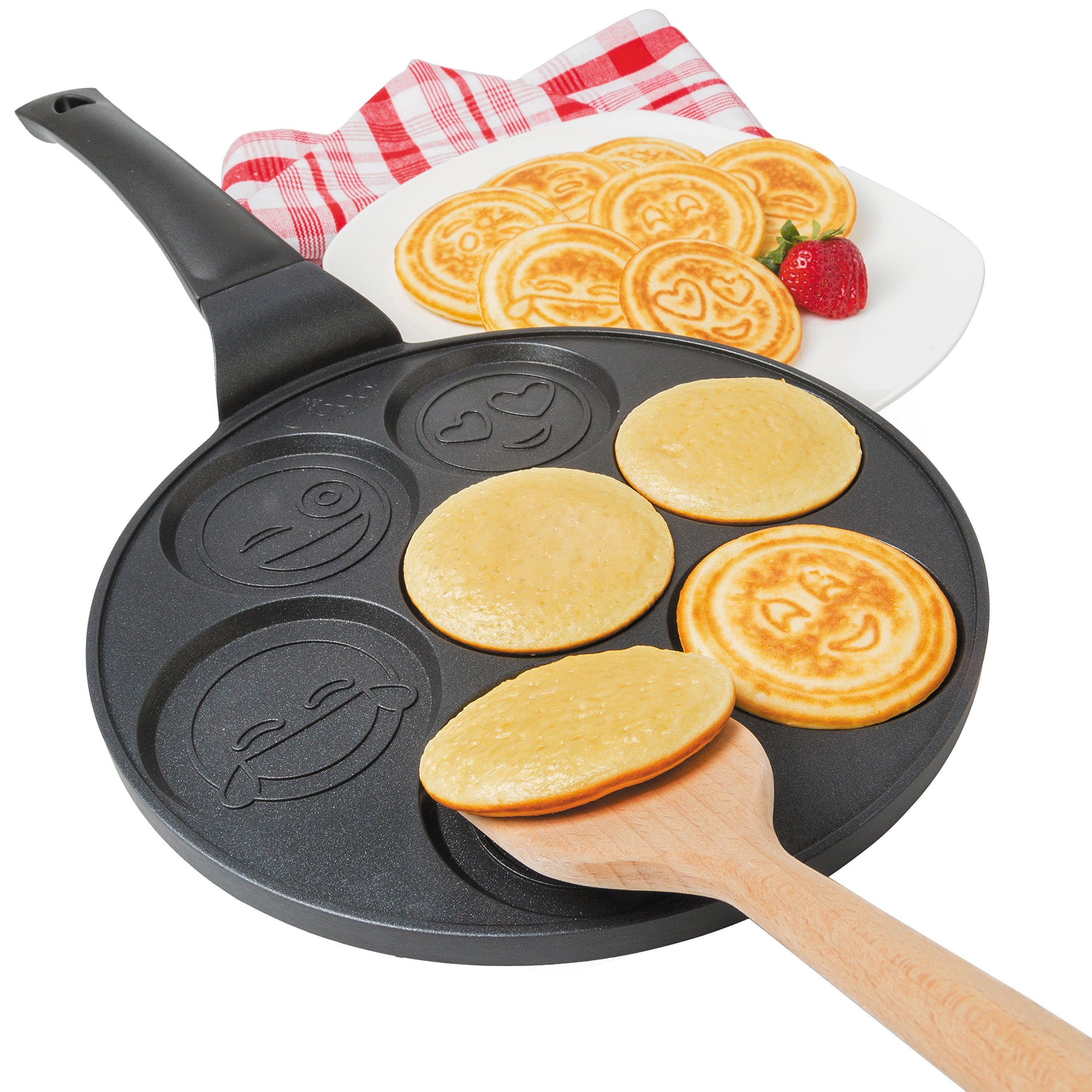 Good Cooking Emoji Smiley Face Pancake Pan with 7 Fun Mini Faces - Non-Stick Skillet Griddle - Pan Cakes are Perfect for Kids Breakfast, Brunch, Parties, Birthdays