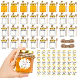 aurotrends 30-pack 3oz glass honey jars with wooden dippers - for wedding and baby shower favors
