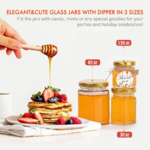 AuroTrends 30-Pack 3oz Glass Honey Jars with Wooden Dippers - For Wedding and Baby Shower Favors