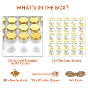 AuroTrends 30-Pack 3oz Glass Honey Jars with Wooden Dippers - For Wedding and Baby Shower Favors
