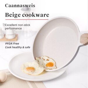Caannasweis Marble Stone Nonstick Cookware Set - Granite Frying Pans for Kitchen Cooking Essentials (Grillde Beige)