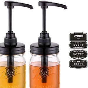 Mason Jar Syrup & Honey Dispenser Pump Lids, Rust Proof, Plastic Dispenser Lid for 16 oz Regular Mouth Mason Jars Kitchen and Table Decor - 2 Pack