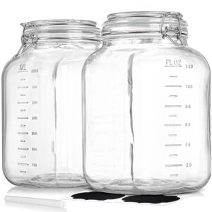 2 pack 1 gallon square super wide-mouth glass jars with airtight lids - glass storage jars with 2 measurement mark - canning jars with large capacity, sturdy for canning, overnight oats, 4200 ml