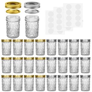 spanla mason jars 8 oz, 24 pack canning jars 8 oz half pint glass jars with regular lids and bands, small mason jars with lids ideal for jelly jam honey wedding favors shower favors food