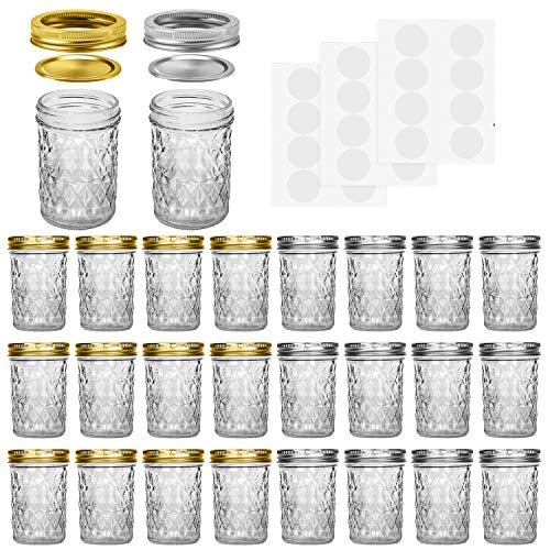 SPANLA Mason Jars 8 oz, 24 Pack Canning Jars 8 oz Half Pint Glass jars with Regular Lids and Bands, Small Mason Jars with Lids Ideal for Jelly Jam Honey Wedding Favors Shower Favors Food