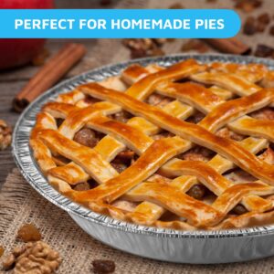 MontoPack 9” Aluminum Foil Pie Pans | Round Disposable Containers with Angled Walls for Tart Baking, Storing, Serving & Reheating | Freezer and Oven Safe, Recyclable | 50-Pack of Cake Tins