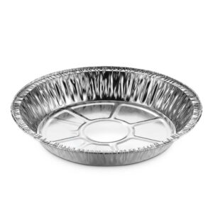 MontoPack 9” Aluminum Foil Pie Pans | Round Disposable Containers with Angled Walls for Tart Baking, Storing, Serving & Reheating | Freezer and Oven Safe, Recyclable | 50-Pack of Cake Tins