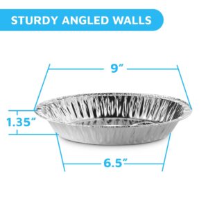 MontoPack 9” Aluminum Foil Pie Pans | Round Disposable Containers with Angled Walls for Tart Baking, Storing, Serving & Reheating | Freezer and Oven Safe, Recyclable | 50-Pack of Cake Tins