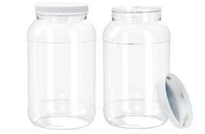 ljdeals 1 gallon clear plastic jars with lids, wide mouth storage containers, pack of 2, bpa free, food safe, made in usa