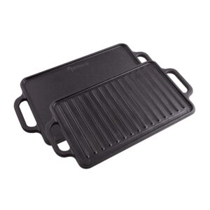 victoria rectangular cast iron griddle. double burner griddle, reversible griddle grill, 13 x 8.5 inch, seasoned with 100% kosher certified non-gmo flaxseed oil, model: gdl-189
