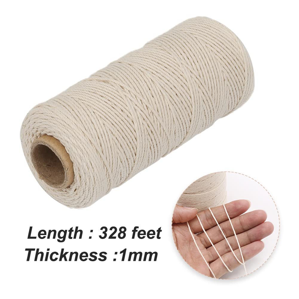 Vivifying Butchers Twine, 328 Feet 3Ply Cotton Bakers Twine, Food Safe Cooking String for Tying Meat, Making Sausage, Trussing Turkey, Roasting and Packing (Beige)