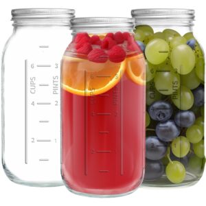 eleganttime 64 oz Mason Jar Wide Mouth 3 Pack,Large Half Gallon Mason Jar with Airtight Lid,Big 1/2 Gallon Big Mason Jars for Canning,Pickling, Fermentation and Preservation