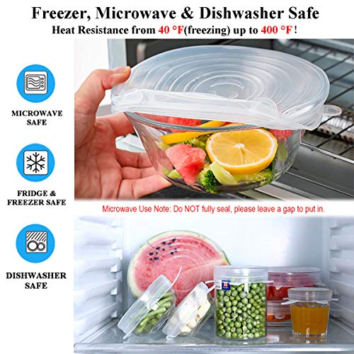 Adpartner Silicone Stretch Lids, 12-Pack Reusable Silicone Lids and Food Covers for Food Storage, BPA-free Silicone Covers for Bowls, 6 Sizes to Fit Most Containers, Microwave & Dishwasher Use Safe