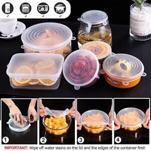 Adpartner Silicone Stretch Lids, 12-Pack Reusable Silicone Lids and Food Covers for Food Storage, BPA-free Silicone Covers for Bowls, 6 Sizes to Fit Most Containers, Microwave & Dishwasher Use Safe