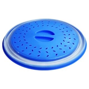 OUZIFISH Microwave Plate Cover 10.5 inch Collapsible Food Plate Lid Cover - BPA Free, Easy Grip, Microwave Plate Guard Lid With Steam Vent & Colander Strainer for Fruit  (Sky Blue)