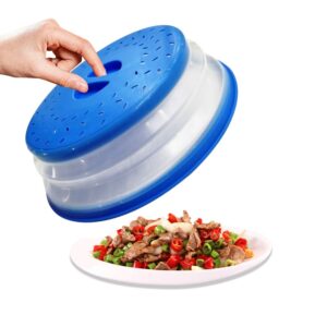 OUZIFISH Microwave Plate Cover 10.5 inch Collapsible Food Plate Lid Cover - BPA Free, Easy Grip, Microwave Plate Guard Lid With Steam Vent & Colander Strainer for Fruit  (Sky Blue)