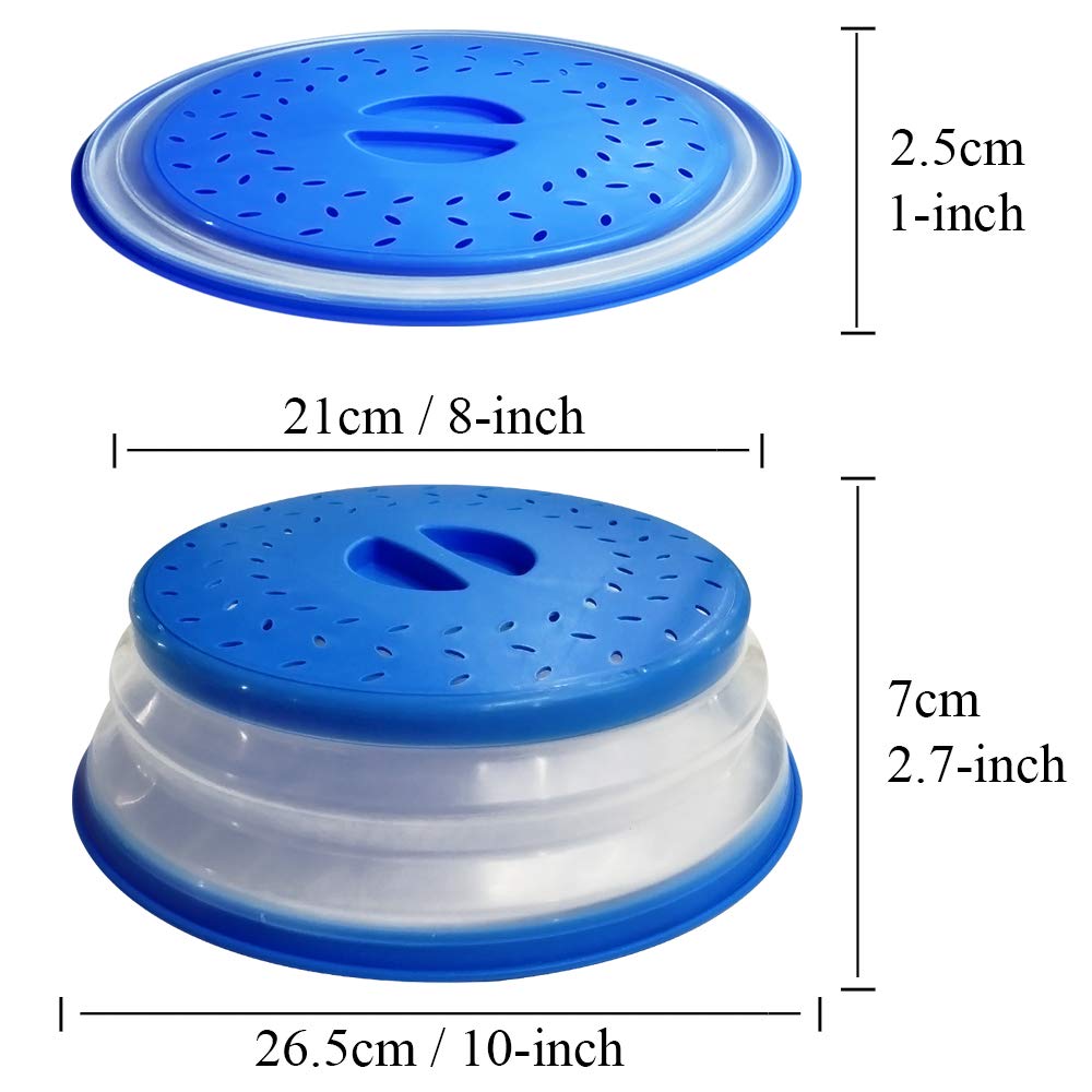 OUZIFISH Microwave Plate Cover 10.5 inch Collapsible Food Plate Lid Cover - BPA Free, Easy Grip, Microwave Plate Guard Lid With Steam Vent & Colander Strainer for Fruit  (Sky Blue)