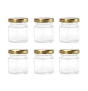 rormket 1.5oz 6pack mini glass hexagon honey jars gold lids, jam honey dipper，wedding favors，baby food，candle，crafts canning jar，glasses jar (golden)