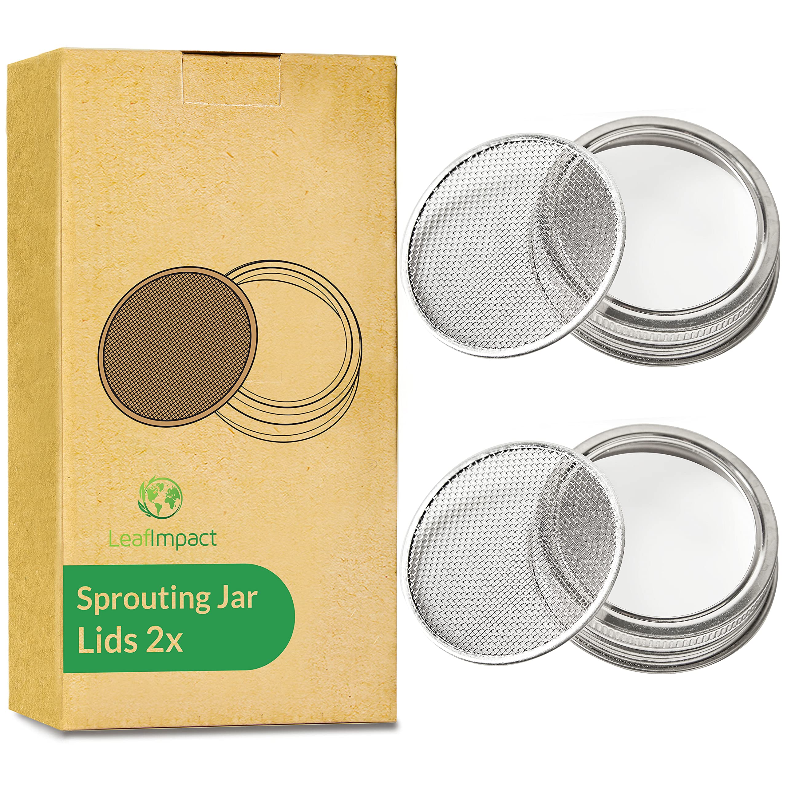 2 Pack Seed Sprouting Jar Lids | For 2.75" Regular Mouth Mason Jars | Fresh Sprouts at Home | Strainer Screen for Canning Jars | 304 Stainless Steel Lid for Growing Broccoli, Alfalfa, Beans & More