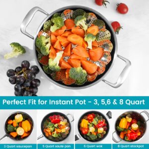 DELUXE Vegetable Steamer, Collapsible and Expandable Stainless-Steel Steam Insert Rack for Steaming Food, Compatible with Instant Pot and 3, 6, 8 Qt Cooking Pan (Small, 5.3 to 9.5 Inches)