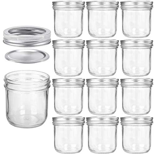 KAMOTA Wide Mouth Mason Jars 10 OZ, 10 OZ Mason Jars Canning Jars Jelly Jars With Wide Mouth Lids and Bands, Ideal for Jam, Honey, Wedding Favors, Shower Favors, Baby Foods, 12 PACK…